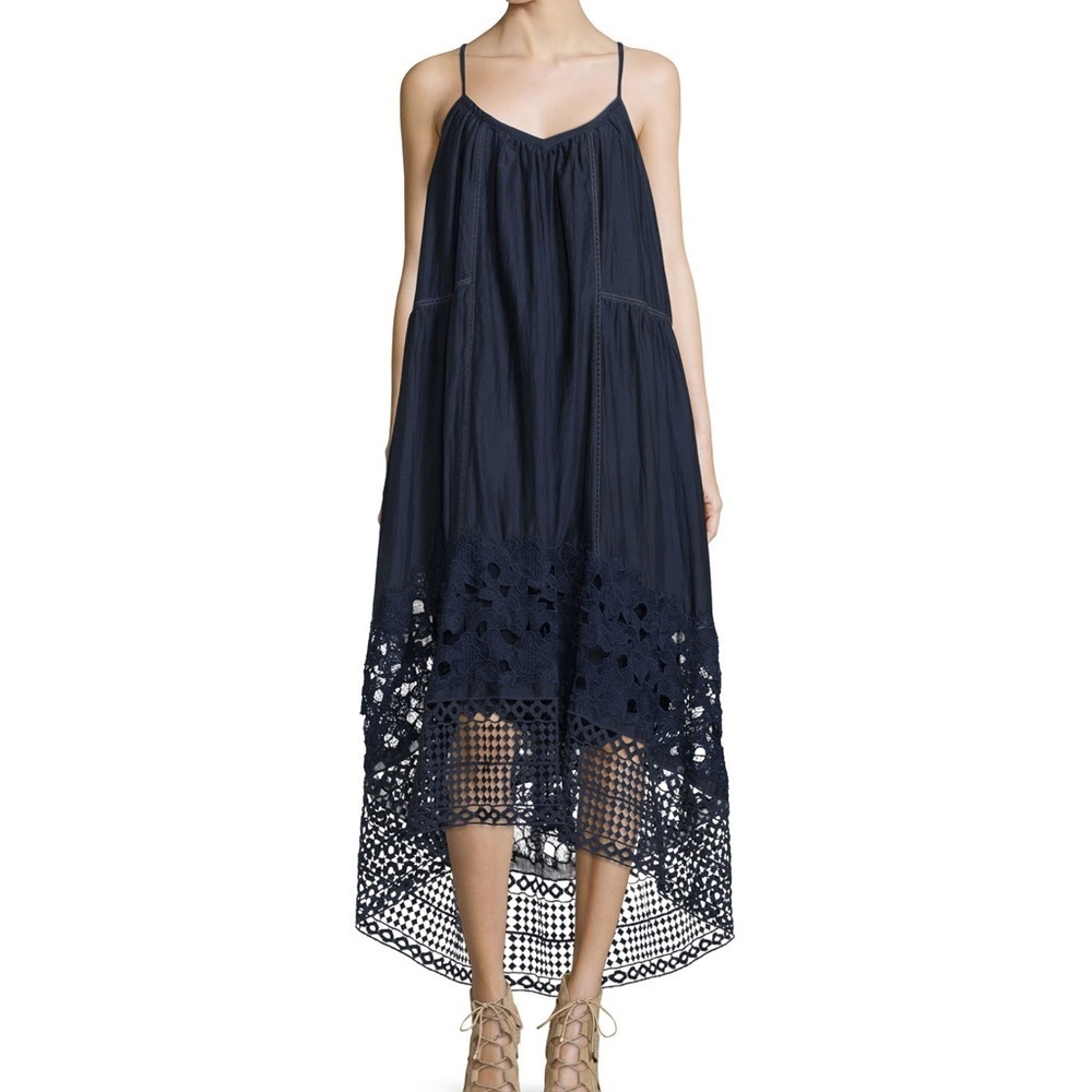 Tryb‎ Tula A-Line High-Low Midi Dress, Dune Lace Embroidery